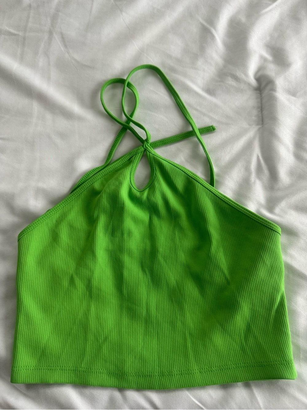 Zara Neon Green Ribbed Halter Top